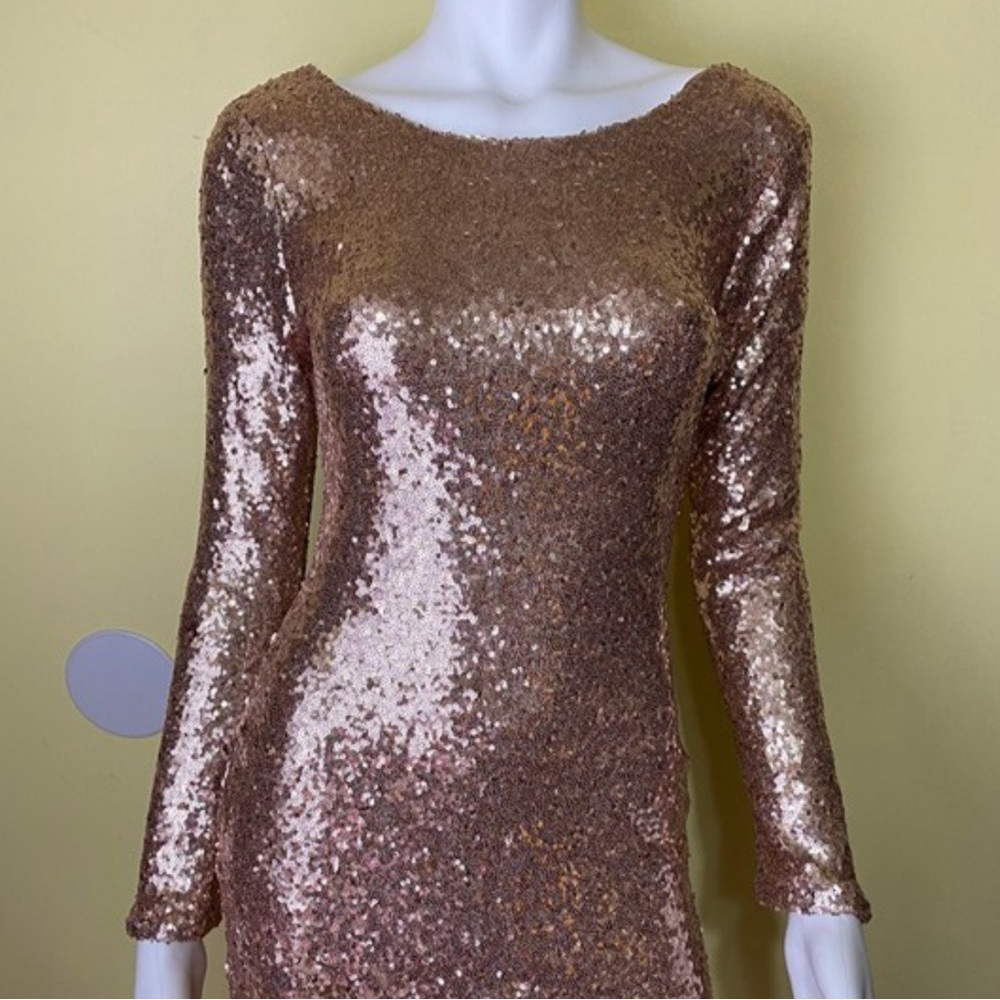 Hot Miami Styles Rose Gold Sequin Dress S